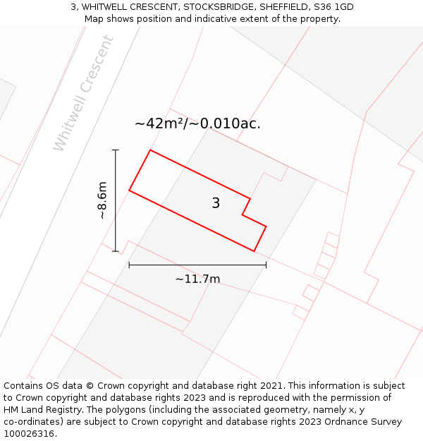 3, WHITWELL CRESCENT, STOCKSBRIDGE, SHEFFIELD, S36 1GD: Plot and title map