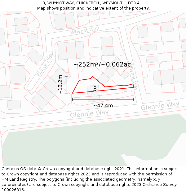 3, WHYNOT WAY, CHICKERELL, WEYMOUTH, DT3 4LL: Plot and title map
