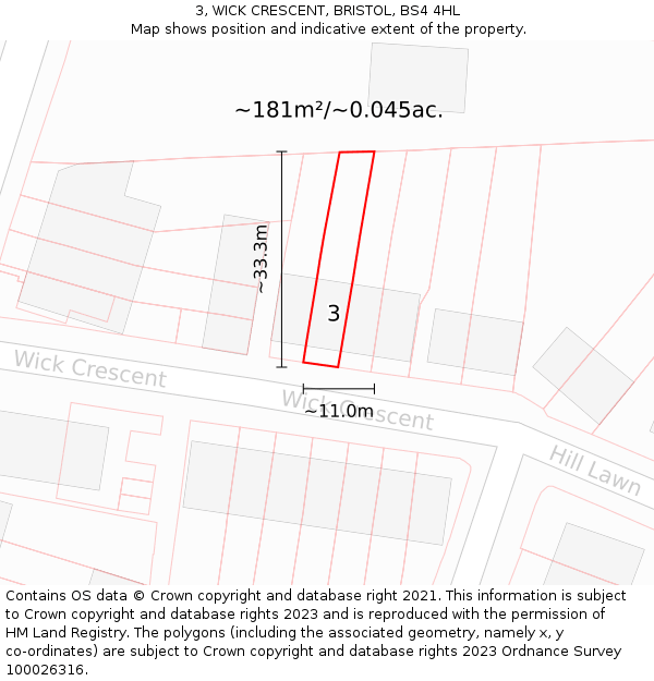 3, WICK CRESCENT, BRISTOL, BS4 4HL: Plot and title map
