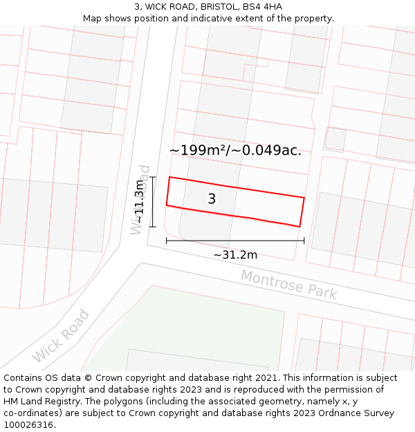3, WICK ROAD, BRISTOL, BS4 4HA: Plot and title map