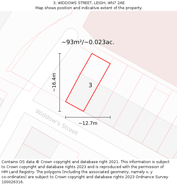 3, WIDDOWS STREET, LEIGH, WN7 2AE: Plot and title map