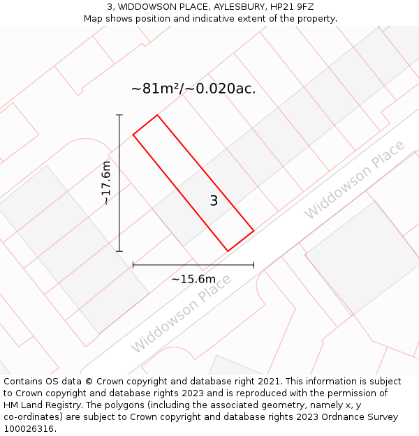 3, WIDDOWSON PLACE, AYLESBURY, HP21 9FZ: Plot and title map