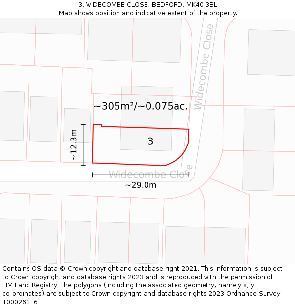 3, WIDECOMBE CLOSE, BEDFORD, MK40 3BL: Plot and title map
