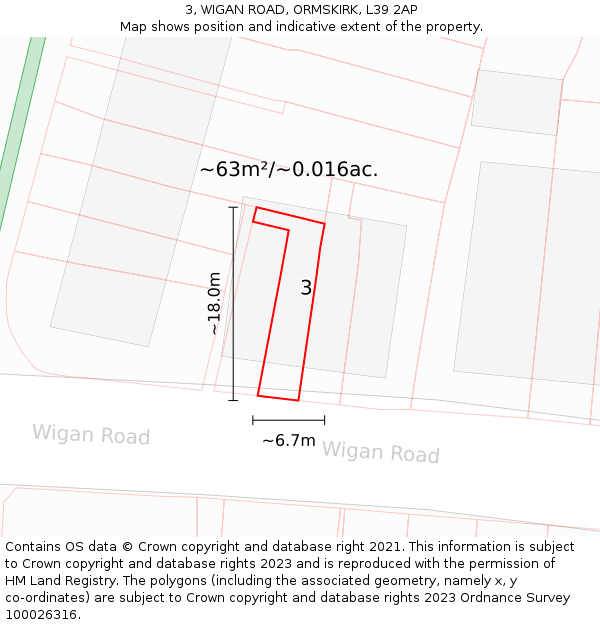 3, WIGAN ROAD, ORMSKIRK, L39 2AP: Plot and title map