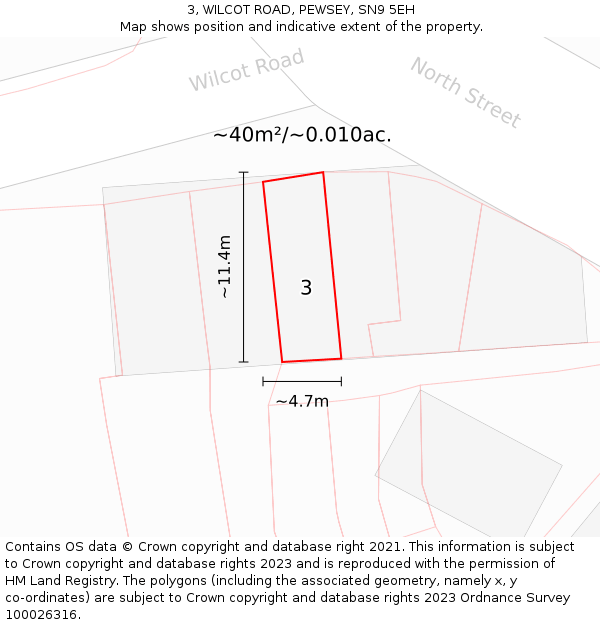 3, WILCOT ROAD, PEWSEY, SN9 5EH: Plot and title map