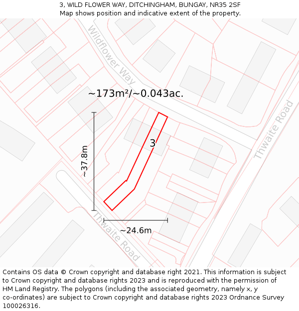 3, WILD FLOWER WAY, DITCHINGHAM, BUNGAY, NR35 2SF: Plot and title map