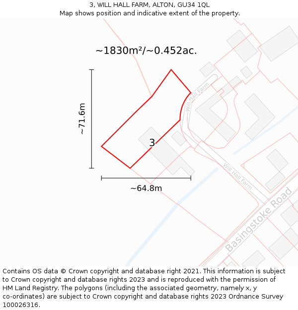 3, WILL HALL FARM, ALTON, GU34 1QL: Plot and title map