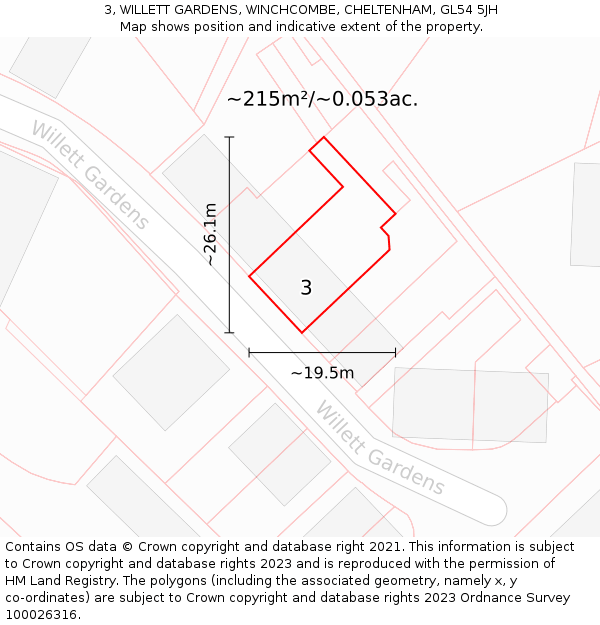 3, WILLETT GARDENS, WINCHCOMBE, CHELTENHAM, GL54 5JH: Plot and title map