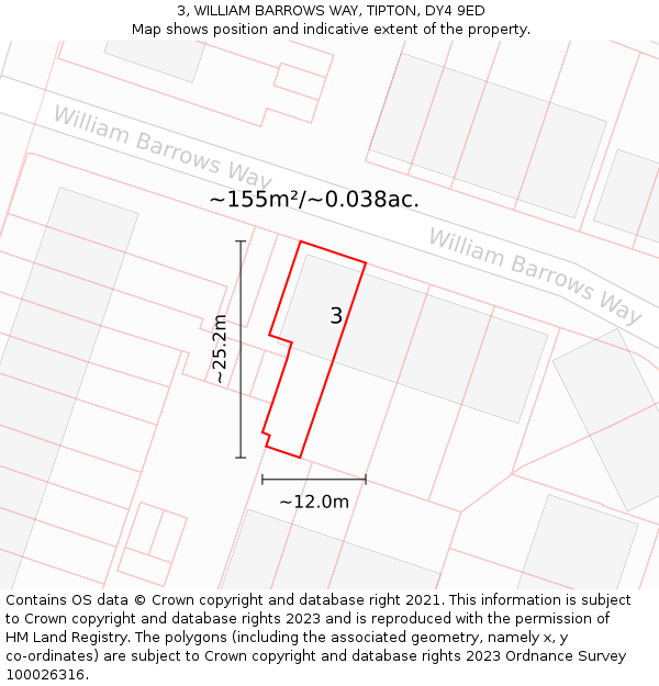 3, WILLIAM BARROWS WAY, TIPTON, DY4 9ED: Plot and title map