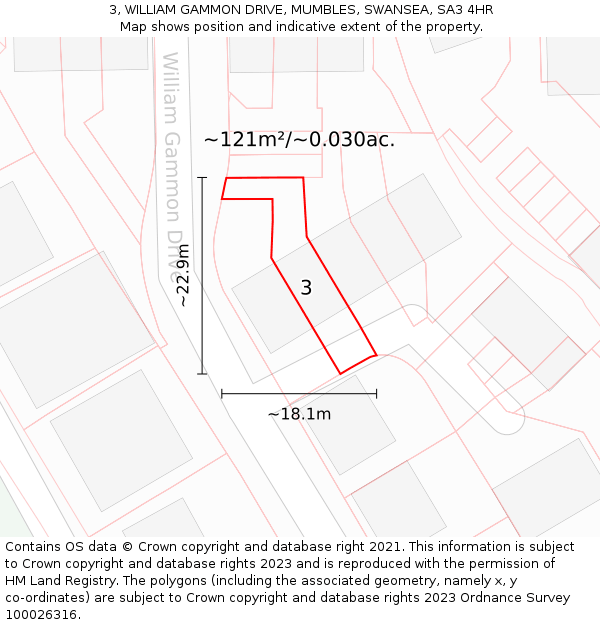 3, WILLIAM GAMMON DRIVE, MUMBLES, SWANSEA, SA3 4HR: Plot and title map