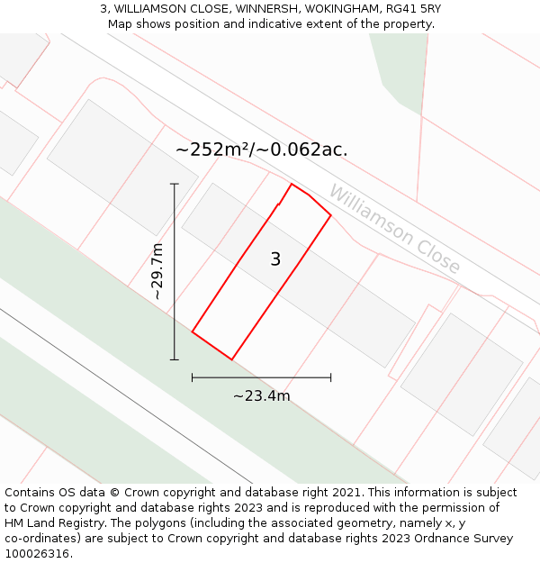 3, WILLIAMSON CLOSE, WINNERSH, WOKINGHAM, RG41 5RY: Plot and title map