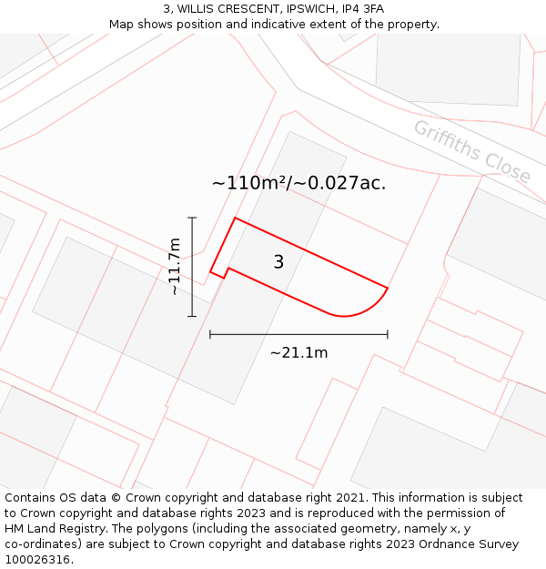 3, WILLIS CRESCENT, IPSWICH, IP4 3FA: Plot and title map