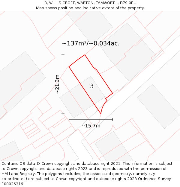 3, WILLIS CROFT, WARTON, TAMWORTH, B79 0EU: Plot and title map