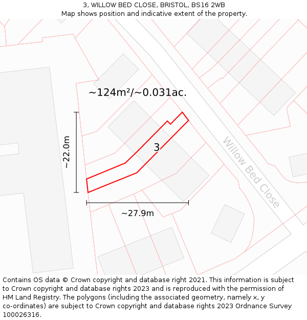 3, WILLOW BED CLOSE, BRISTOL, BS16 2WB: Plot and title map