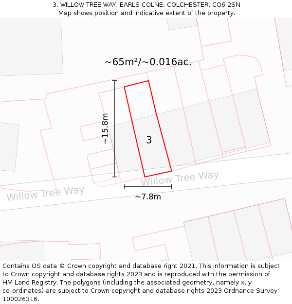 3, WILLOW TREE WAY, EARLS COLNE, COLCHESTER, CO6 2SN: Plot and title map