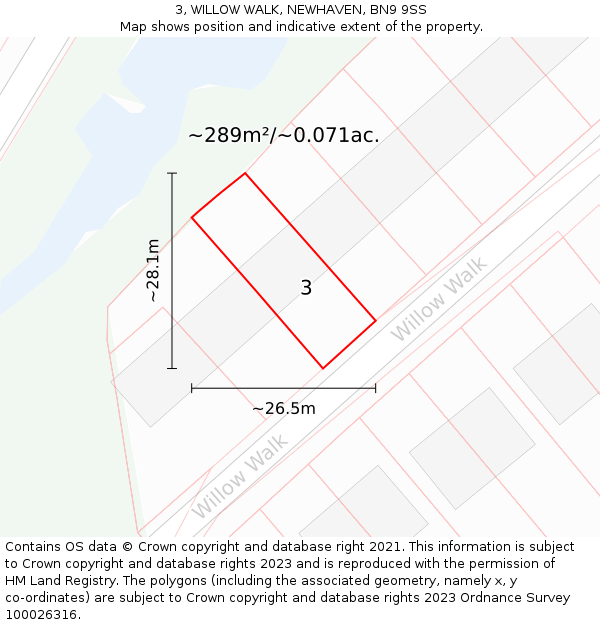 3, WILLOW WALK, NEWHAVEN, BN9 9SS: Plot and title map