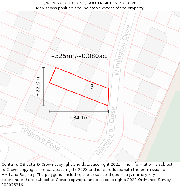 3, WILMINGTON CLOSE, SOUTHAMPTON, SO18 2RD: Plot and title map