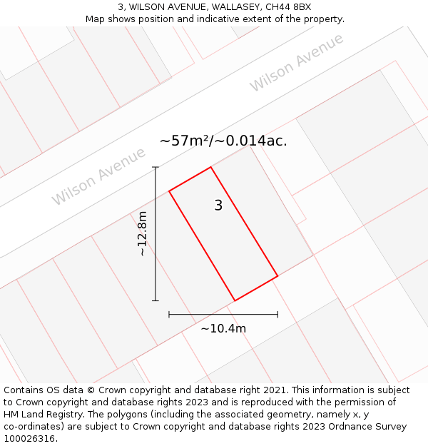 3, WILSON AVENUE, WALLASEY, CH44 8BX: Plot and title map