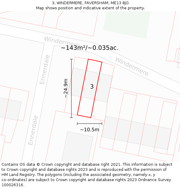 3, WINDERMERE, FAVERSHAM, ME13 8JG: Plot and title map