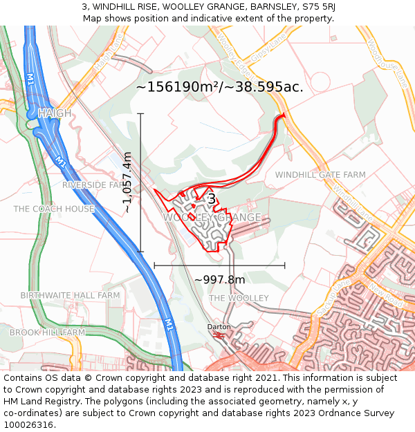 3, WINDHILL RISE, WOOLLEY GRANGE, BARNSLEY, S75 5RJ: Plot and title map