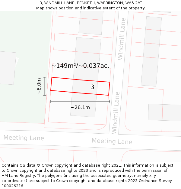 3, WINDMILL LANE, PENKETH, WARRINGTON, WA5 2AT: Plot and title map