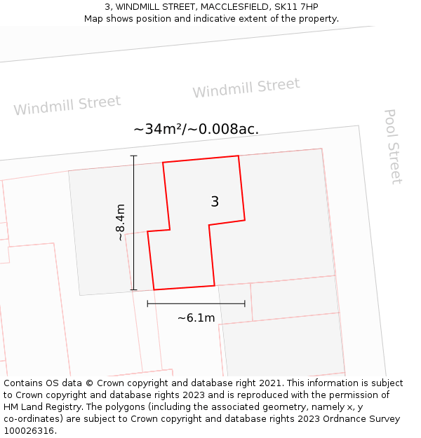 3, WINDMILL STREET, MACCLESFIELD, SK11 7HP: Plot and title map