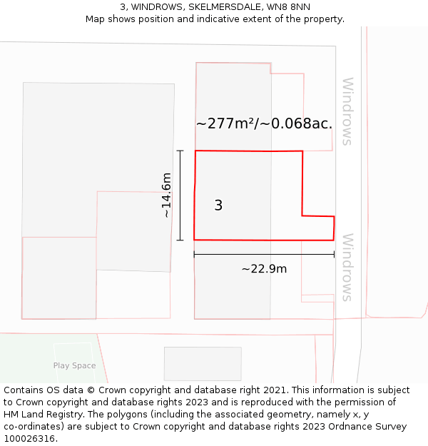 3, WINDROWS, SKELMERSDALE, WN8 8NN: Plot and title map