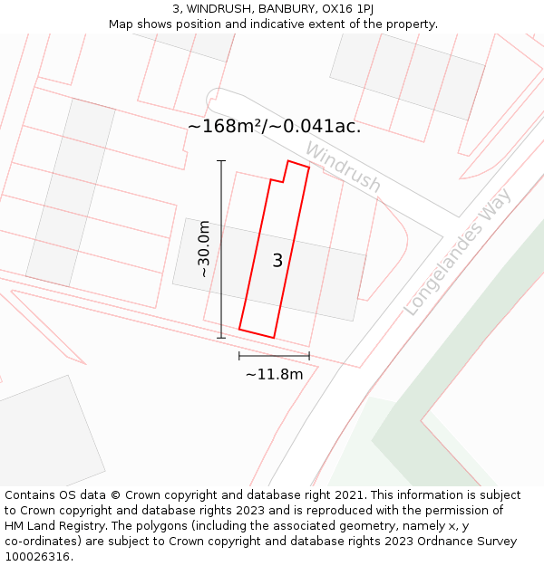 3, WINDRUSH, BANBURY, OX16 1PJ: Plot and title map