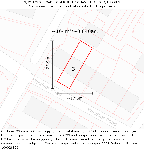 3, WINDSOR ROAD, LOWER BULLINGHAM, HEREFORD, HR2 6ES: Plot and title map