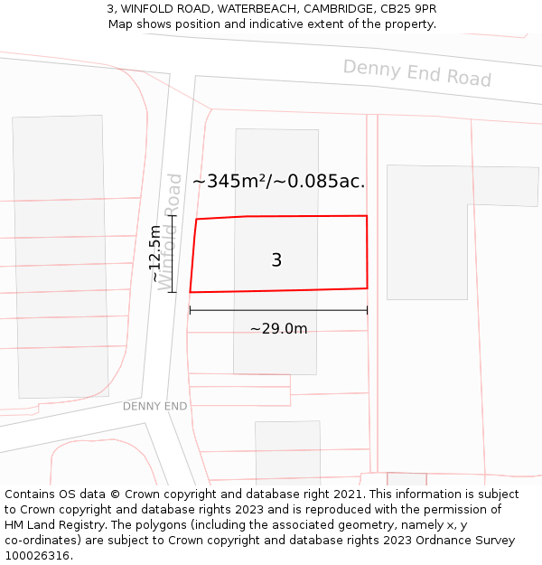 3, WINFOLD ROAD, WATERBEACH, CAMBRIDGE, CB25 9PR: Plot and title map