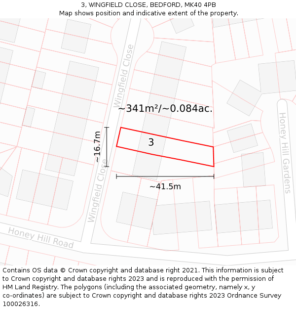 3, WINGFIELD CLOSE, BEDFORD, MK40 4PB: Plot and title map