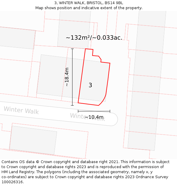 3, WINTER WALK, BRISTOL, BS14 9BL: Plot and title map