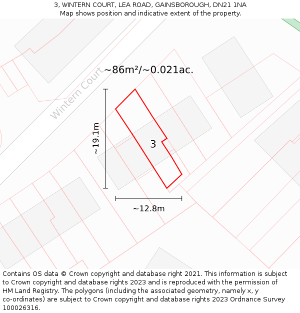 3, WINTERN COURT, LEA ROAD, GAINSBOROUGH, DN21 1NA: Plot and title map
