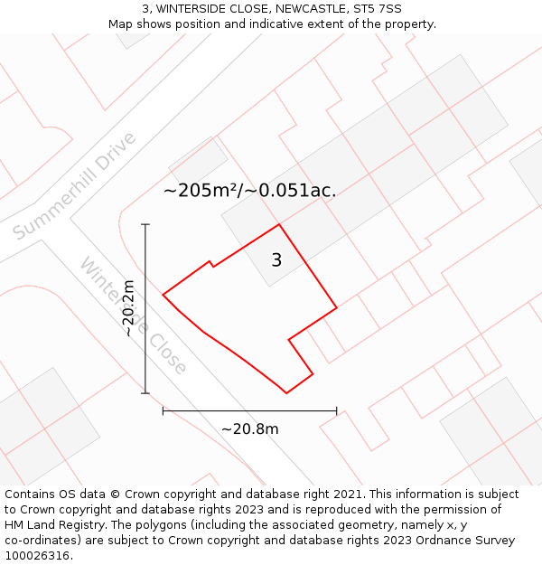 3, WINTERSIDE CLOSE, NEWCASTLE, ST5 7SS: Plot and title map