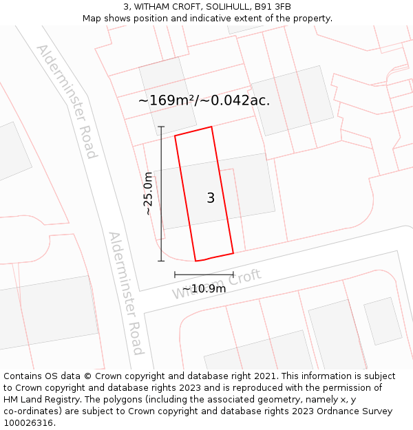3, WITHAM CROFT, SOLIHULL, B91 3FB: Plot and title map