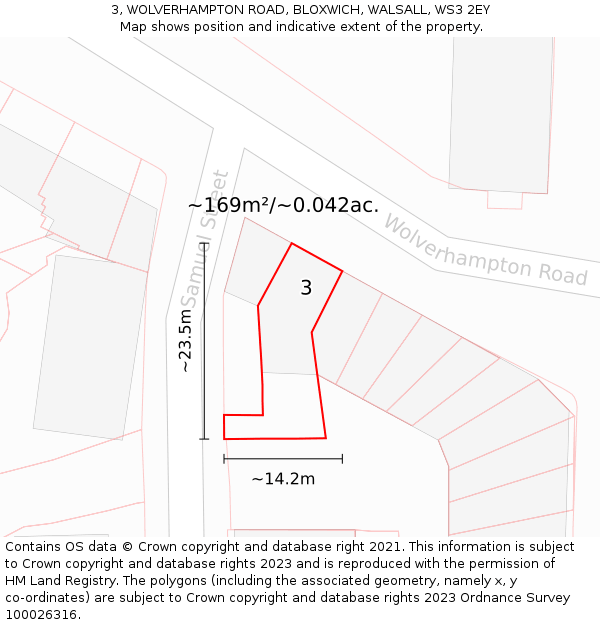 3, WOLVERHAMPTON ROAD, BLOXWICH, WALSALL, WS3 2EY: Plot and title map