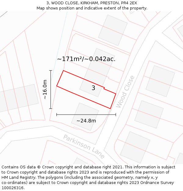 3, WOOD CLOSE, KIRKHAM, PRESTON, PR4 2EX: Plot and title map