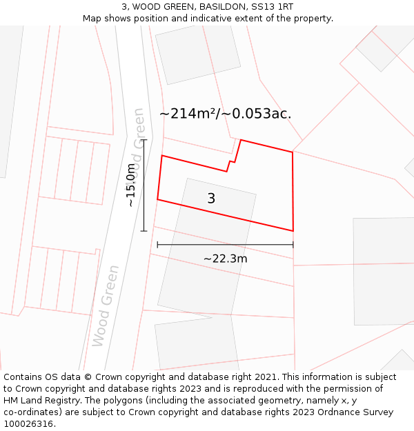 3, WOOD GREEN, BASILDON, SS13 1RT: Plot and title map