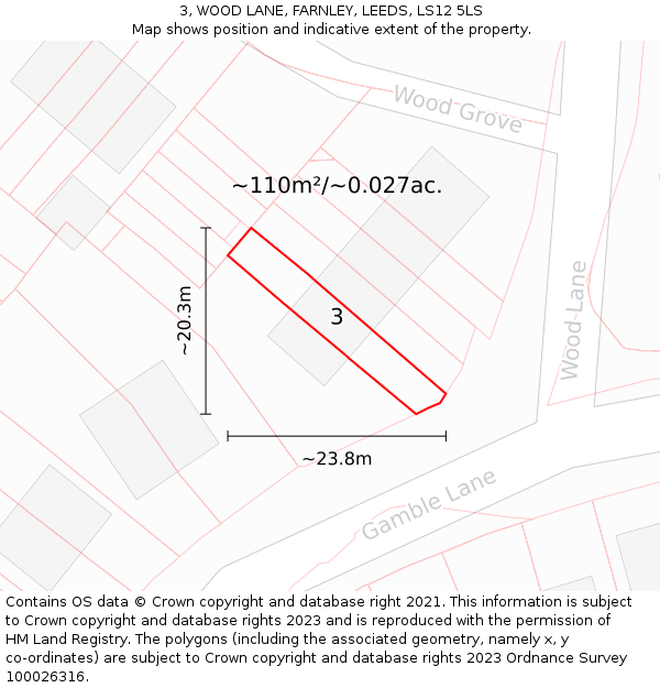 3, WOOD LANE, FARNLEY, LEEDS, LS12 5LS: Plot and title map