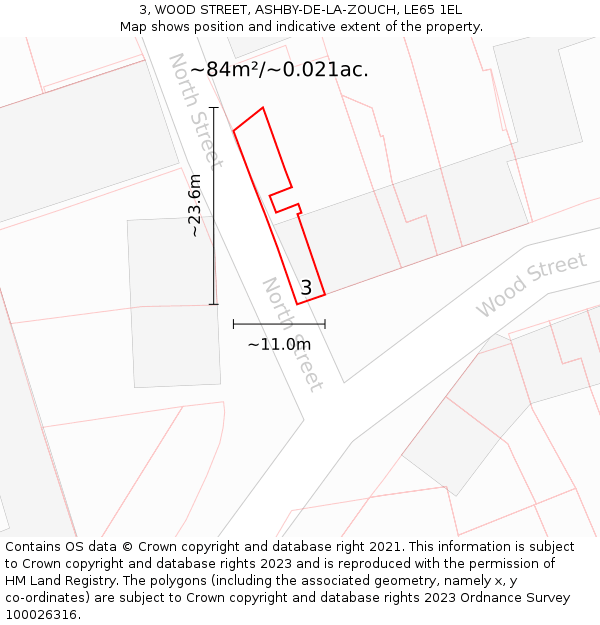 3, WOOD STREET, ASHBY-DE-LA-ZOUCH, LE65 1EL: Plot and title map