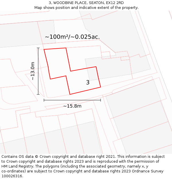 3, WOODBINE PLACE, SEATON, EX12 2RD: Plot and title map