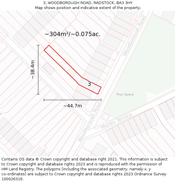 3, WOODBOROUGH ROAD, RADSTOCK, BA3 3HY: Plot and title map