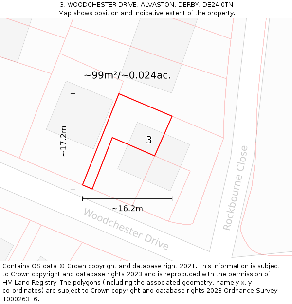 3, WOODCHESTER DRIVE, ALVASTON, DERBY, DE24 0TN: Plot and title map