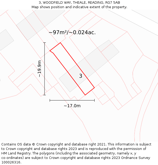 3, WOODFIELD WAY, THEALE, READING, RG7 5AB: Plot and title map