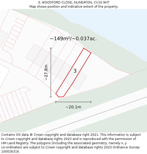3, WOODFORD CLOSE, NUNEATON, CV10 9HT: Plot and title map