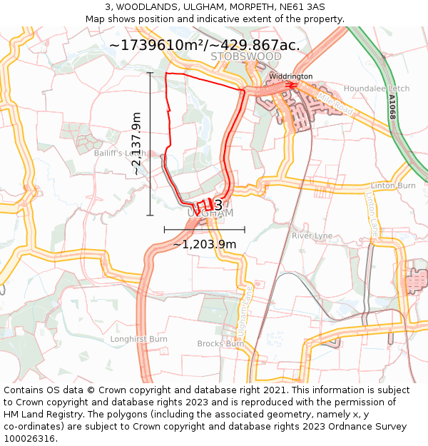 3, WOODLANDS, ULGHAM, MORPETH, NE61 3AS: Plot and title map