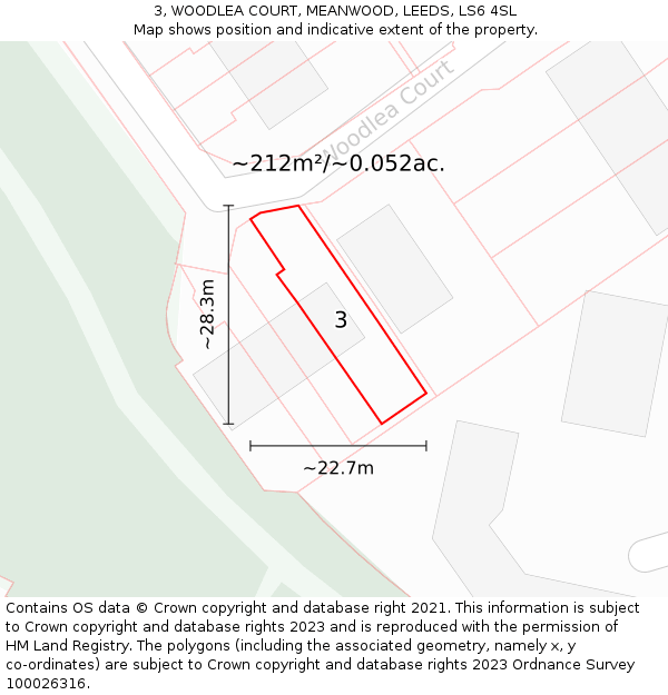 3, WOODLEA COURT, MEANWOOD, LEEDS, LS6 4SL: Plot and title map