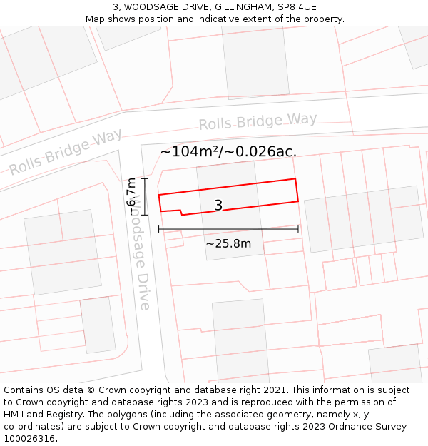 3, WOODSAGE DRIVE, GILLINGHAM, SP8 4UE: Plot and title map