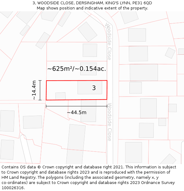 3, WOODSIDE CLOSE, DERSINGHAM, KING'S LYNN, PE31 6QD: Plot and title map