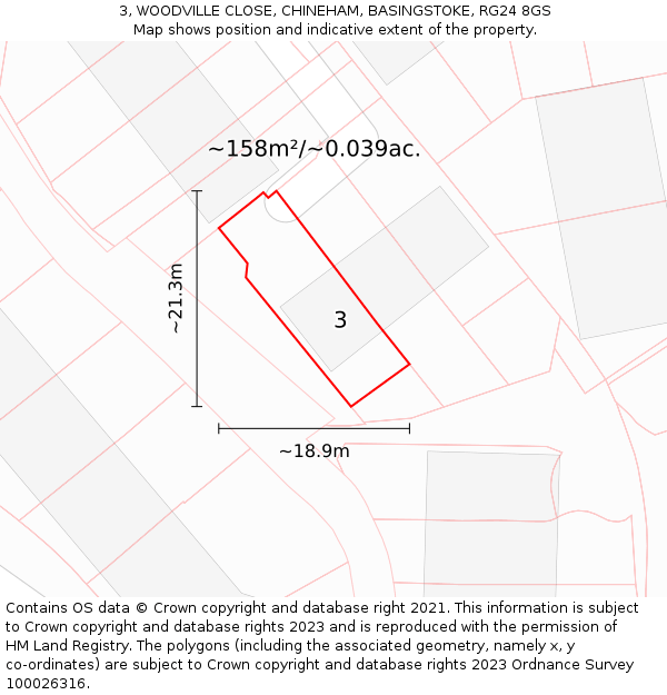 3, WOODVILLE CLOSE, CHINEHAM, BASINGSTOKE, RG24 8GS: Plot and title map